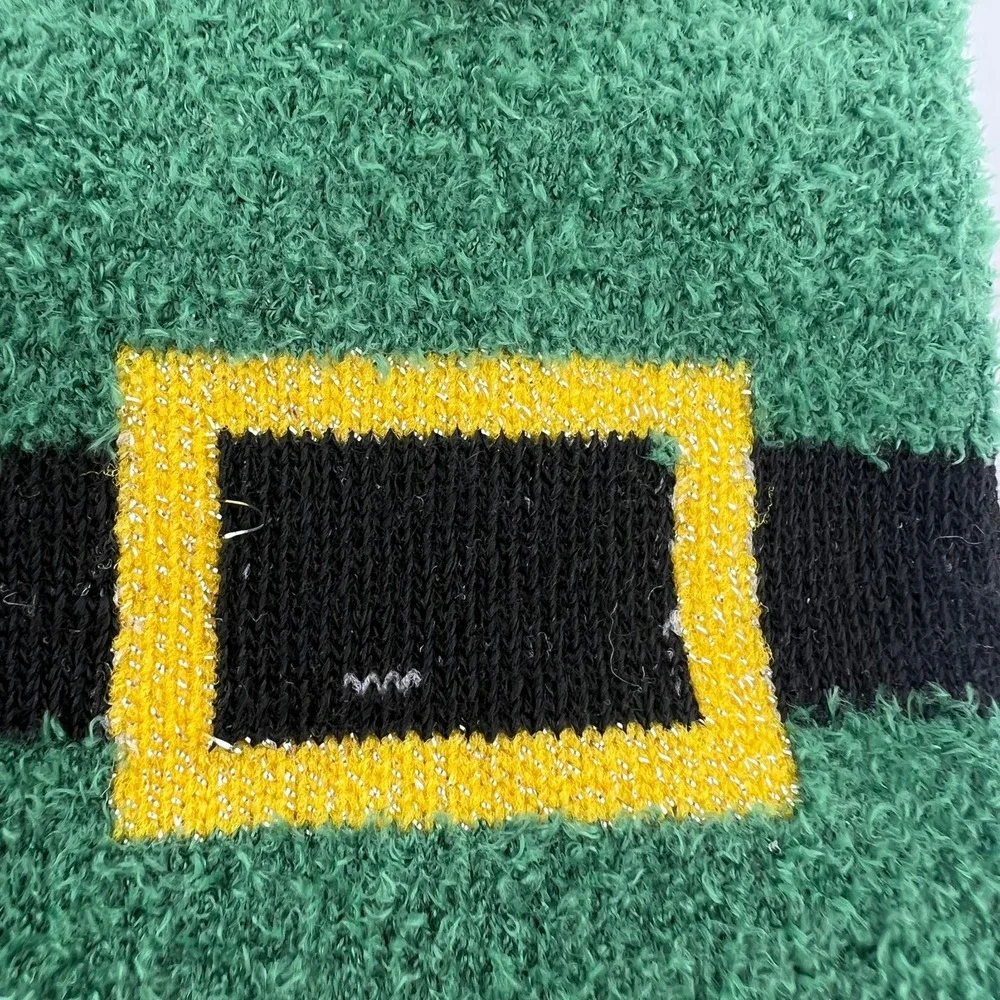 Elf Christmas Fuzzy Socks w/ Jingle Bells Green Red Stripe‎ Holiday Novelty Cozy